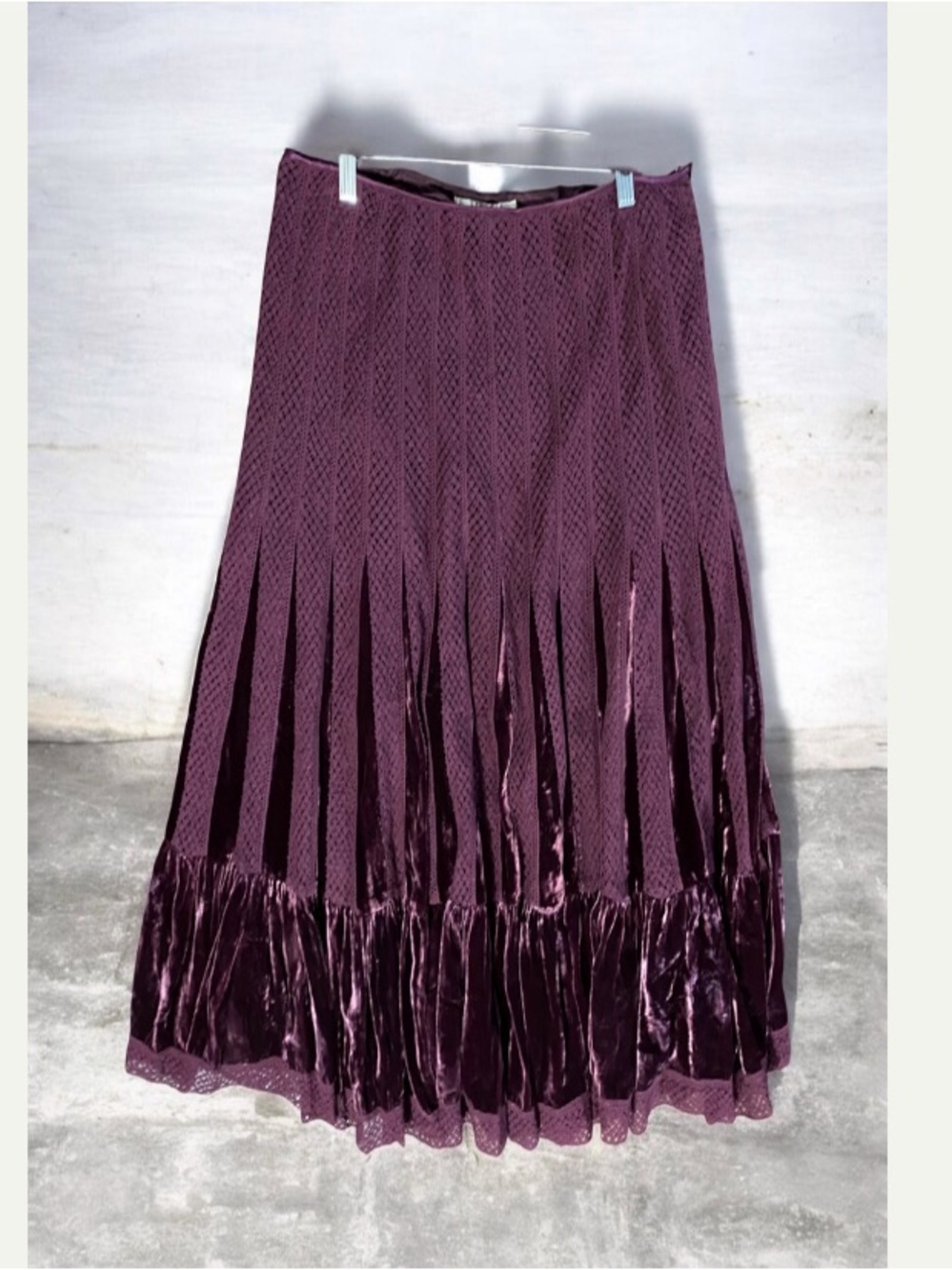Free People Flowy Velvet Lace Mid Skirt in Deep Plum Size 10